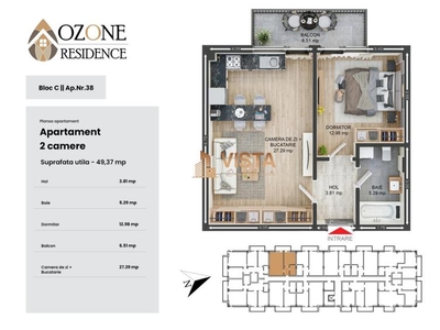 Ozone Residence, Apartament tip studio, 49 mp utili, Tractorul