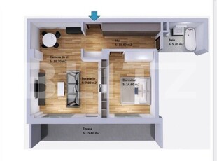 Apartament de 2 camere la parter cu terasa, finisat , zona Vivo