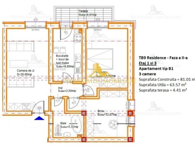 NOVISIMO-IMOBILIARE: APARTAMENT CU TREI CAM. IN ZONA SEMICENTRALA de vanzare