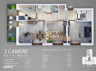 Apartament 3 camere, Etajul 7/15, Zona Libertatii, Centrala Termica