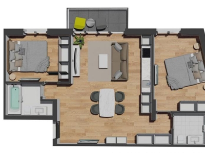 Apartament de 3 camere semifinisat, 68,37 mp, balcon 4,20 mp, zona VIVO