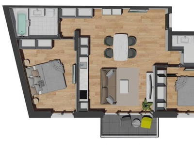 Apartament de 3 camere semifinisat, 68,44 mp, balcon 4,20 mp, zona VIVO