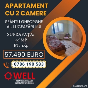 De vânzare apartament cu 2 camere în Sfântu Gheorghe, pe Al. Luceafărului