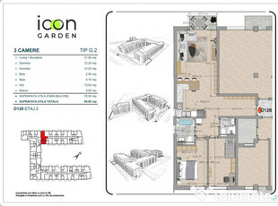 Apartament cu 3 camere, etaj2, în noul ansamblu ICON GARDEN