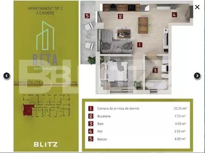 Apartament 2 camere, 37 mp,ansamblu premium, zona Auchan Iris