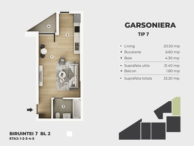 Garsoniera Leonida gars 33mp, 15