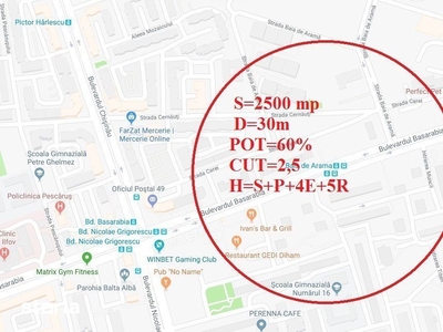 Teren Basarabia-2500 mp,D=30m,zona M3