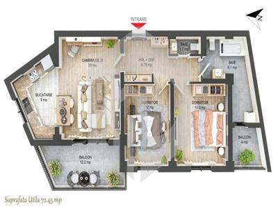 Apartament 3 camere | Etaj intermediar | 2 Dormitorare 2 Bai | Rahovei