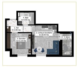 Apartament cu 2 camere, bucatarie inchisa, etaj intermediar, Braytim.