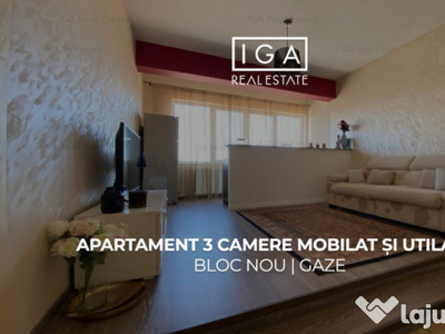 Apartament 3 camere mobilat si utilat | bloc nou | gaze