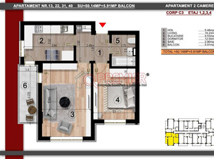 10 minute Metrou Berceni - 2 camere Decomandat - 61926 Euro