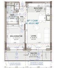 Apartament de 2 camere, 45 mp, Finisat, terasa, parcare, Zona Eroilor