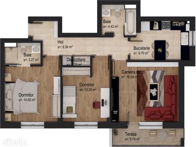 Apartament cu 3 camere cu boxă de depozitare inclusă în preț