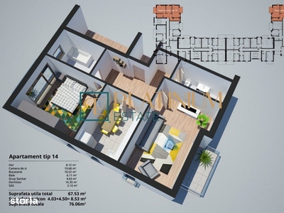 P3934 Apartament 2 camere Decomandat 2 BALCOANE etaj 2 zona Freidorf C