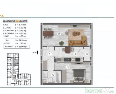 Apartament 2 Camere Sector 4 Grand Arena 55.9mp