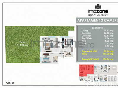 Apartament 3 camere | 81 mp + 114 mp Curte | langa Lidl s...