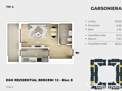 Garsoniera - EGO Berceni - Metrou