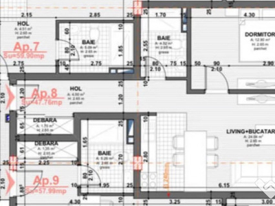 Apartament 2 camere 47,76mp,semifinisat,parcare exterioara,central