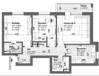 Apartament cu 3 camere în Mosaic, Coresi