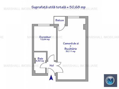 Apartament 2 camere de vanzare, zona Vest, 50.68 mp