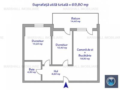 Apartament 3 camere de vanzare, zona B-dul Bucuresti, 69.8 mp