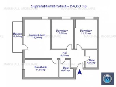 Apartament 3 camere de vanzare, zona B-dul Bucuresti, 84.6 mp