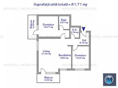 Apartament 3 camere de vanzare, zona Exterior Nord, 81.71 mp