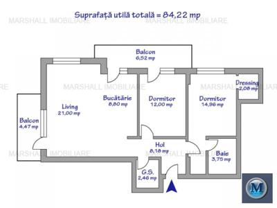 Apartament 3 camere de vanzare, zona Exterior Nord, 84.22 mp