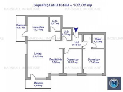 Apartament 4 camere de vanzare, zona Exterior Nord, 103.08 mp