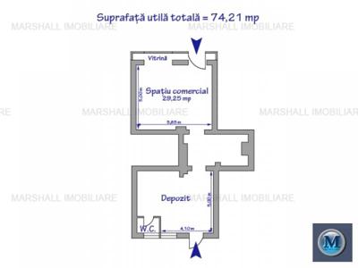 Spatiu comercial de inchiriat, zona Republicii, 74.21 mp