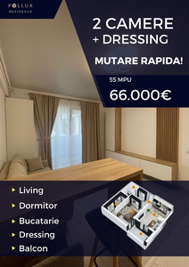 2 camere|Dormitor cu Dressing|Mutarea Imediată -2km Uverturii