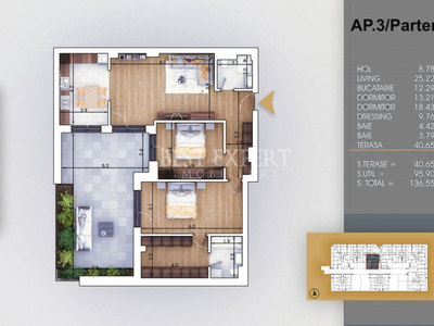 Apartament 3 camere ideal familie-5 minute Metrou Teclu