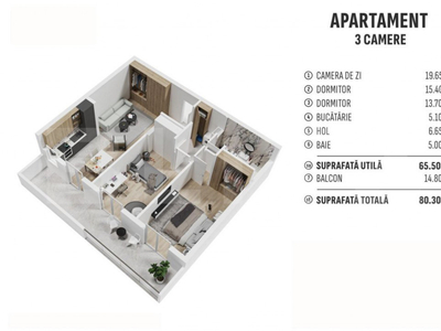 Apartament de 3 camere finisat