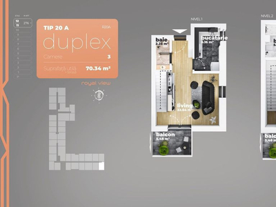 Duplex 3 camere Piata Sudului 70.34 mp utili