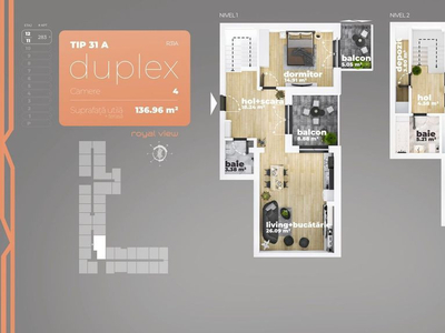 Duplex 4 camere Piata Sudului 136.96 mp utili