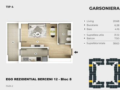 Garsoniera - EGO Berceni - Metrou