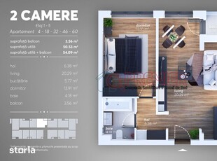 Apartament Nou 2 camere, 50 mp , 24 mp terasa, zona Eroilor