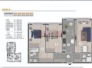 Apartament 2 camere etaj 1 zona Kaufland, 79 mp. + spațiu depozitare 8