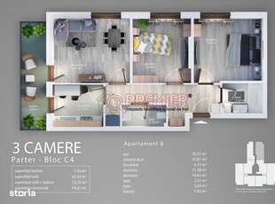 De vânzare | Apartament 3 camere cu balcon | Metrou Ștefan cel Mare