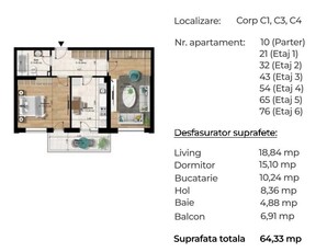 APARTAMENT 2 CAMERE, decomandat-500m metrou Berceni, cu loc de parcare si incalzire in pardoseala