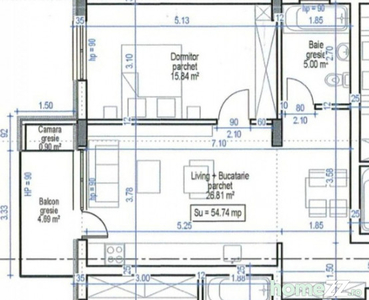 Apartament 54.74 mp utili