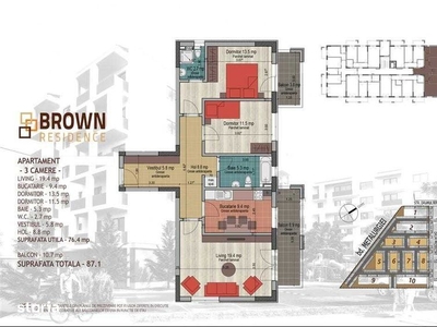 Inchiriez apartament 3 camere in Bd Metalurgiei , Brown Residence