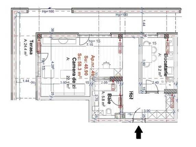 Apartament 2 camere, 48.9 mp, semifinisat, parcare subterana, zona Vivo