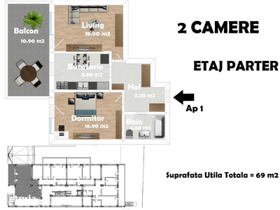 Apartament de 3 camere, decomandat, 65mp, zona Grigorescu