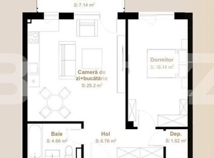 Apartament 2 camere, 54,38 mp + balcon 7,14 mp, zona Vivo