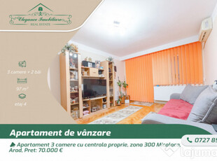 Apartament 3 camere cu centrala proprie, zona 300 Micalaca,