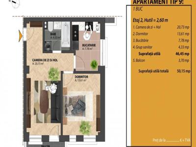 Bucium apartament nou 50 mp, 2 camere, decomandat, de vanzare, 800m in spate la Lidl Bucium, Cod 149404