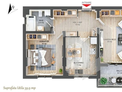 Apartament 2 camere + Terasa - Decomandat - Etaj 1 - Rahovei
