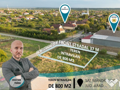 Teren intravilan, de 800 m2, cu 2 fronturi stradale, in Mandruloc