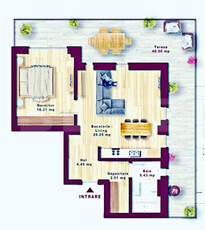 Apartament cu 2 camere +dressing+terasa 40 mp